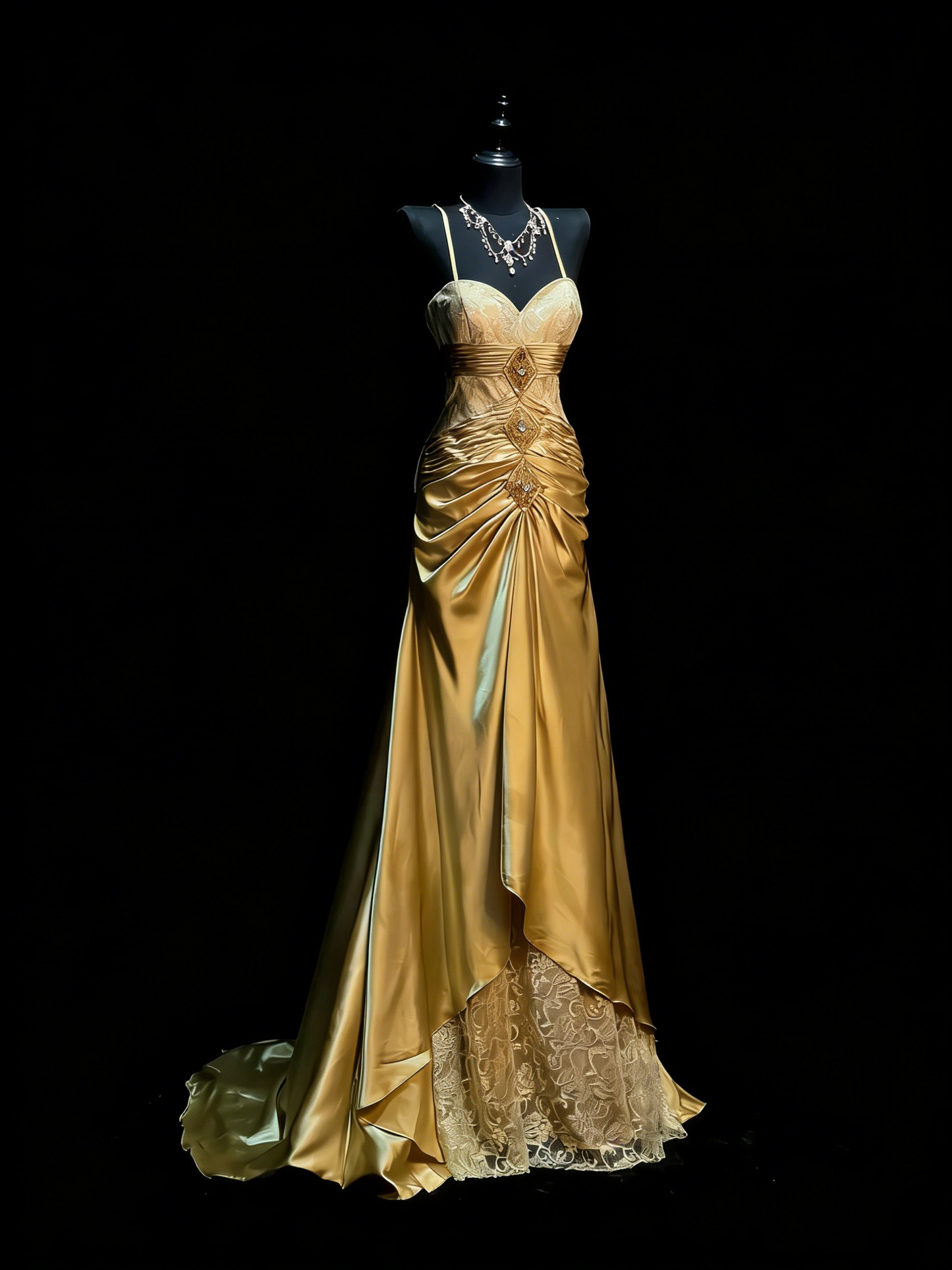 Elegantes, schlichtes A-Linien-Neckholder-Kleid aus goldfarbenem Satin für College, Abschlussball und andere festliche Anlässe für Teenager (N1182)