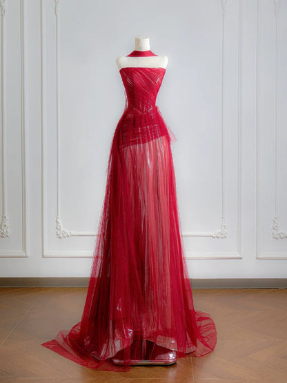 Simple A Line Strapless Red With Scarf Prom Dresses Long Evening Formal Gown BirthdayParty Gowns N376