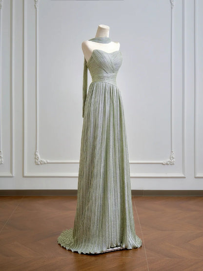 Romantisches, trägerloses, langes, salbeigrünes A-Linien-Abendkleid – ein echter Hingucker zum 18. Geburtstag – Partykleid N394