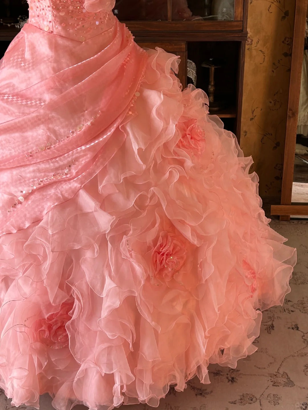 Vintage Ballkleid Spaghettiträger Rosa Mit Lagen Stufen Sweet 16 Kleider Quinceanera Kleid Lang 15 Vestidos De Fiesta N2263