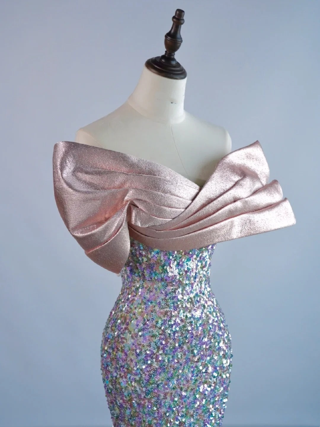 Sparkly Mermaid Off The Shoulder Silver Sequin Short Sleeves Long Prom Dresses Formal Gowns Evening Dress N685