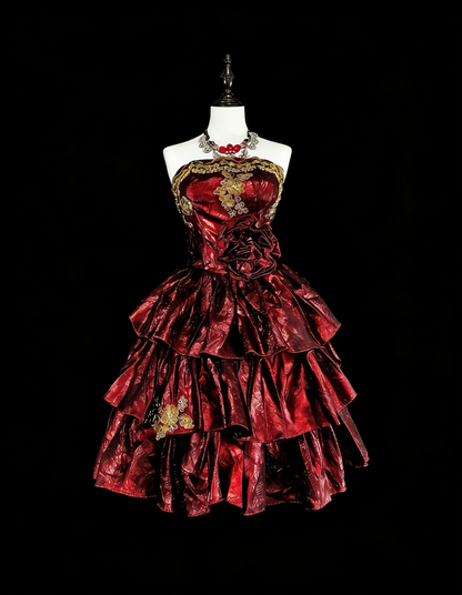Unique Ball Gown Strapless Burgundy With Gold Appliqued Mini Short Homecoming Dresses Hoco Gowns N3069