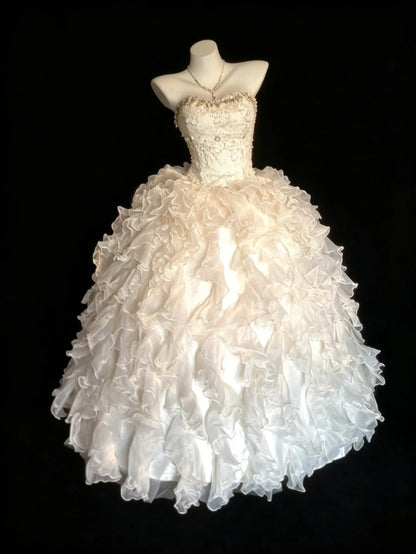Princess Ball Gown Strapless Ruffled Layers Tiered With Beading Sweet 16 Dresses Quinceanera Dress N4181