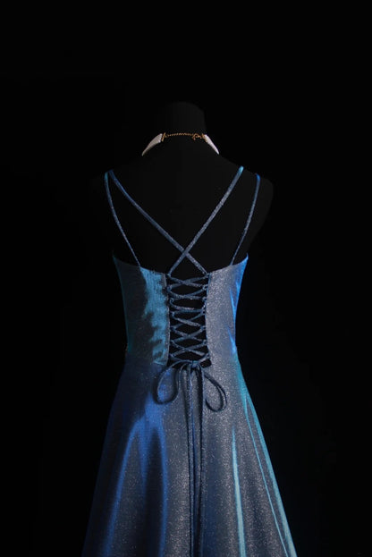 Retro-A-Linien-Kleid mit Spaghettiträgern, marineblau, paillettenbesetzt, langes Ballkleid im Stil der 1950er Jahre, Inspiration für Outfits zum 18. Geburtstag, formelles Kleid N496