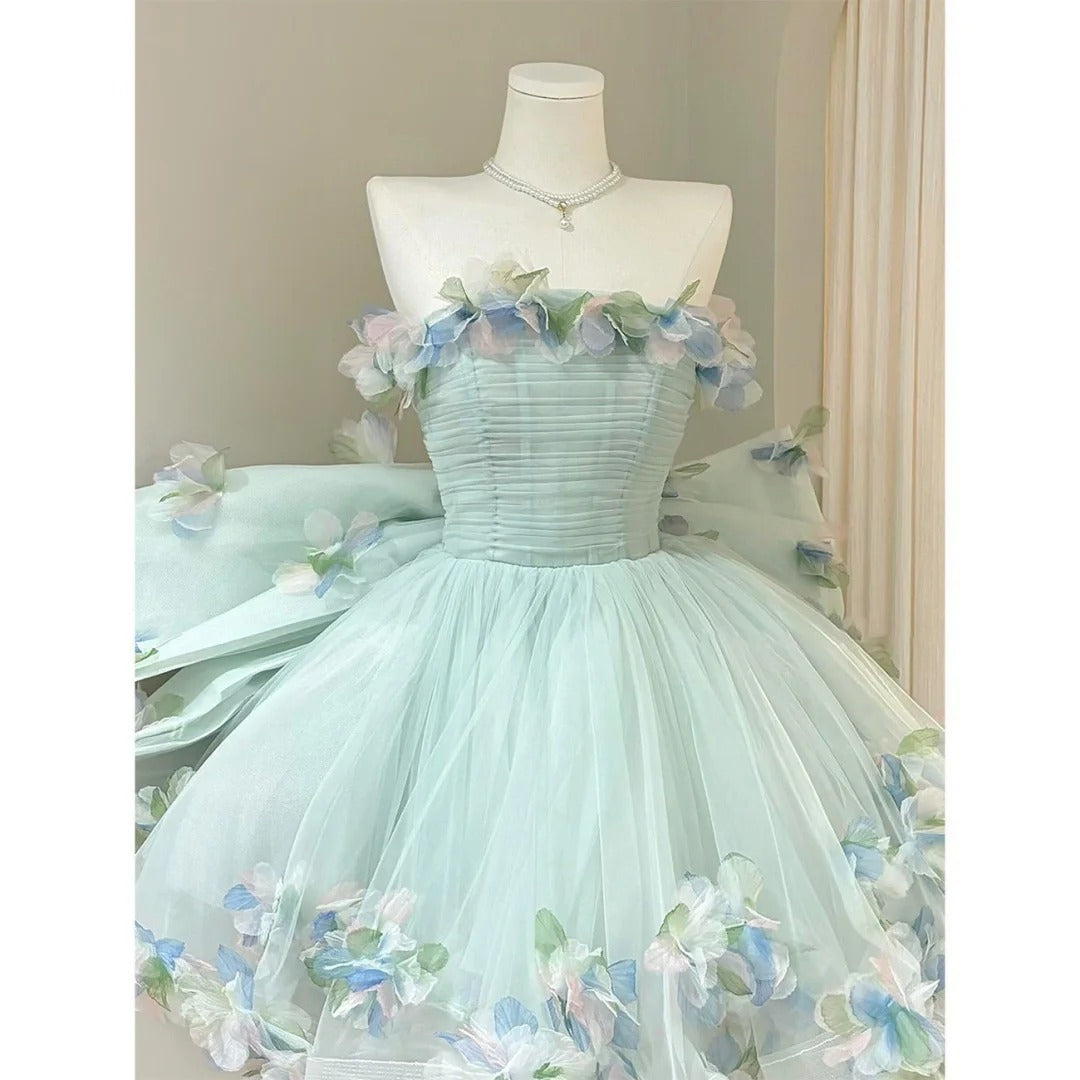 Elegant Ball Gown Strapless Mint Green Tulle With Appliqued Mini Short Cocktail Dress Homecoming Dresses Ideas Hoco Outfits RB4913