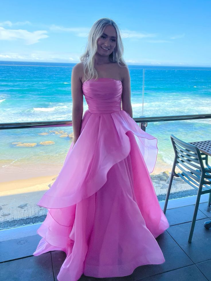 Robe de bal rose fuchsia bustier en organza, modèle AB397