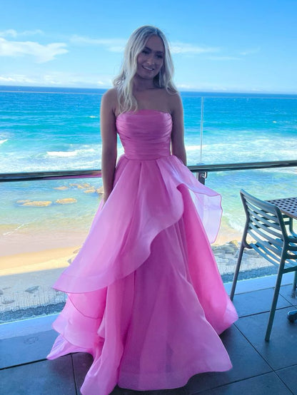 Robe de bal rose fuchsia bustier en organza, modèle AB397