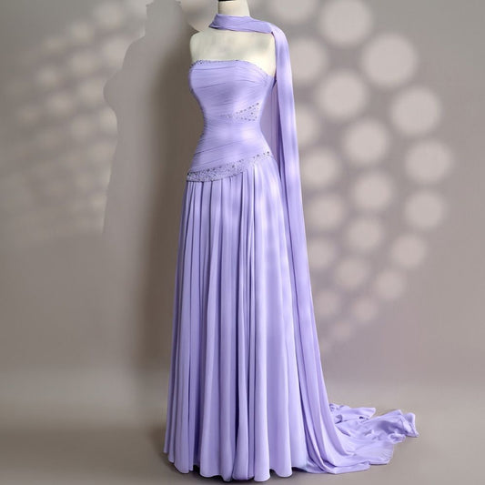 Elegantes, trägerloses, lilafarbenes A-Linien-Abendkleid für Damen, langes, formelles Kleid, Ballkleid, Kleid für den 16. Geburtstag, Damenkleider AB1209