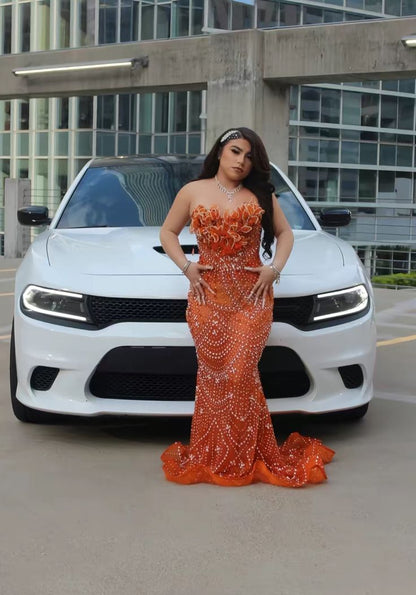 Elegant Mermaid Sweetheart Orange Sequin With Beadings Long Formal Prom Evening Dress Dinner Outfits Party Gowns AB2083
