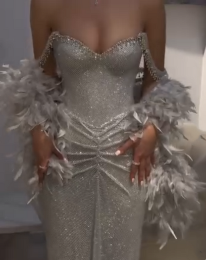 Robe de bal longue bleu marine à fines bretelles et sequins, style sirène, idéale pour une soirée, un 19e anniversaire ou une remise de diplôme (N881)