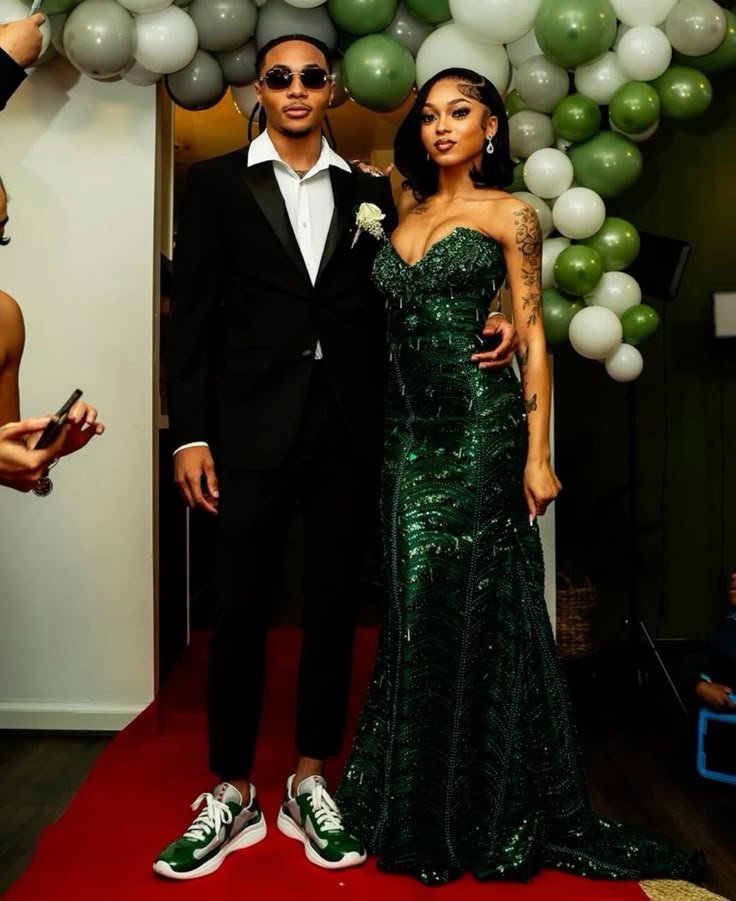 Sexy Mermaid Sweetheart Dark Green Black Girl Sequin Long Prom Dresses Inspiration Party Dress Graduation Dress N459