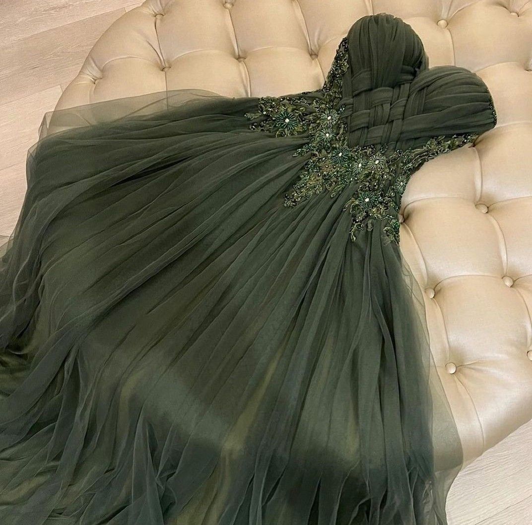Robe de soirée femme, robe de bal bustier cœur, tulle vert olive, longue robe de bal, tenue de soirée, mode N1803