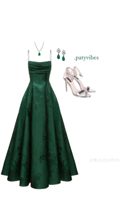 Robe de bal élégante, coupe trapèze, bretelles spaghetti, satin vert foncé, sans manches, dos nu, robe de soirée formelle AB442