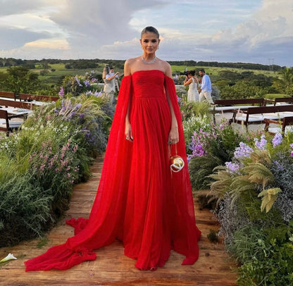 Elegant A Line Off The Shoulder Red Mother of the Bride/Groom Dress Simple Evening Formal Prom Dress AB443