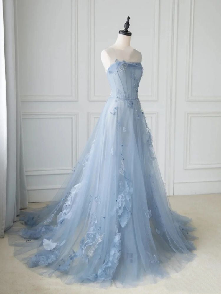 Robe de bal pour femme, robe de soirée longue en tulle bleu ciel clair, AB1720