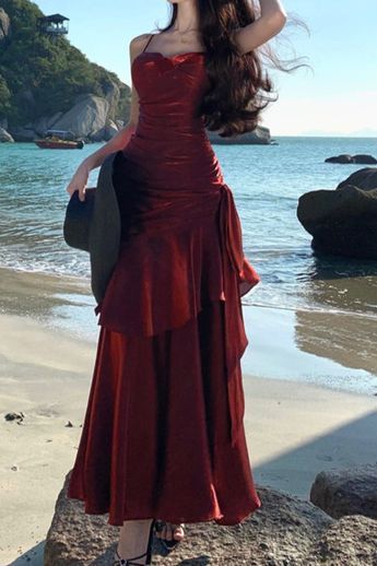 Simple Mermaid Sweetheart Burgundy Prom Dress, Burgundy Party Dress AB954