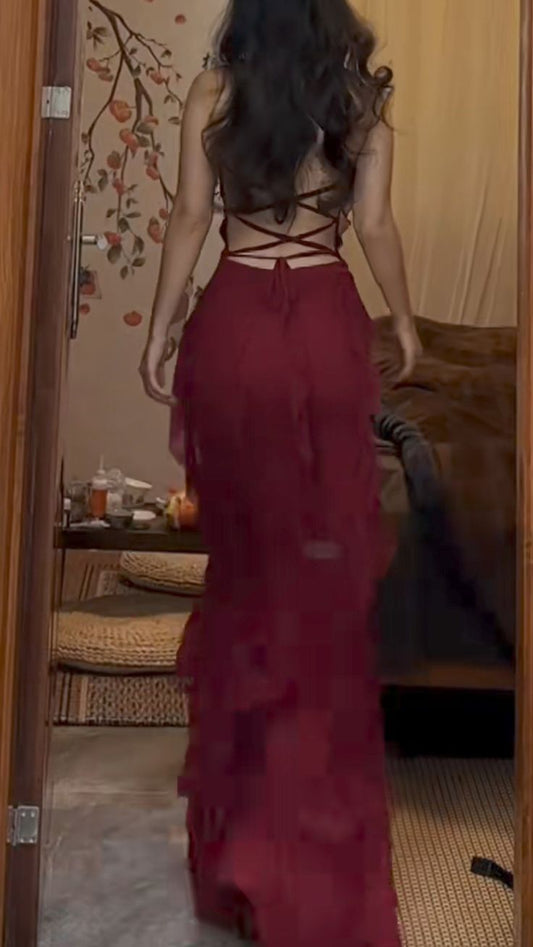 Sexy Spaghetti Strap Sleeveless Mermaid Chiffon Evening Prom Dresses Online AB953
