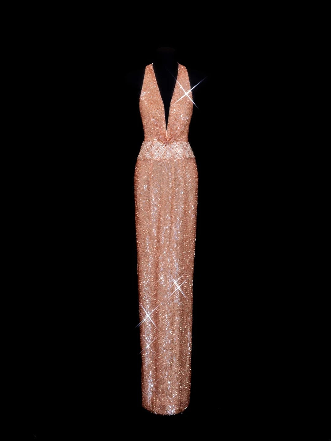 Robes de bal scintillantes Fourreau Col en V Paillettes avec perles Robe de soirée longue Formelle RB3256