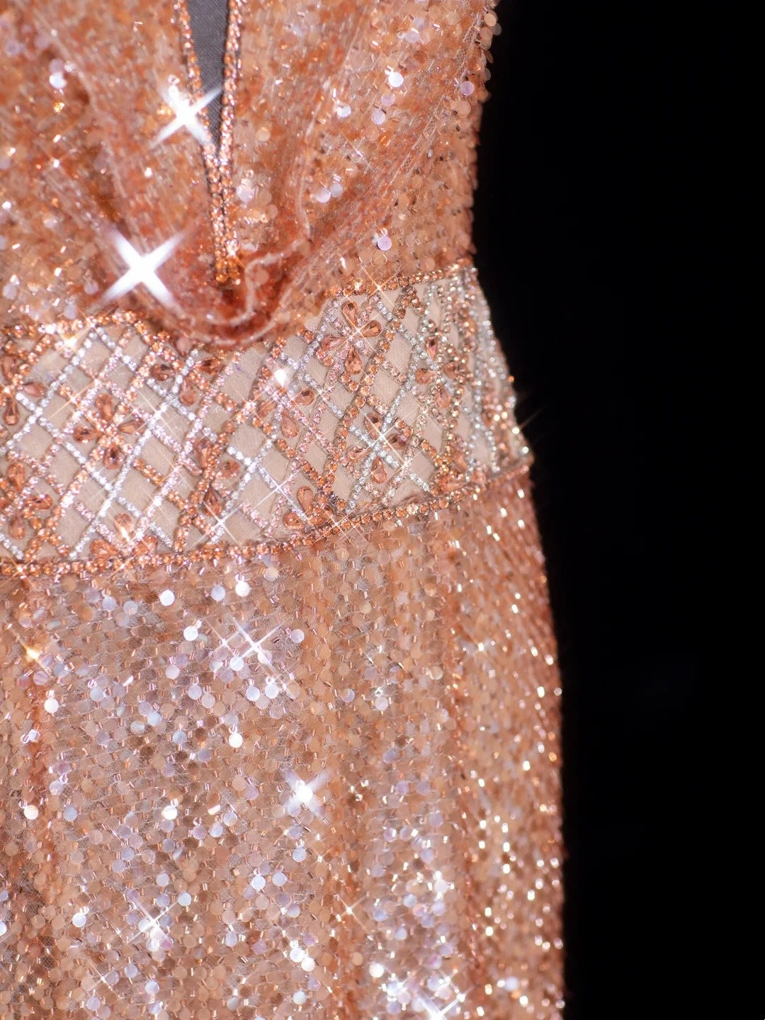 Robes de bal scintillantes Fourreau Col en V Paillettes avec perles Robe de soirée longue Formelle RB3256