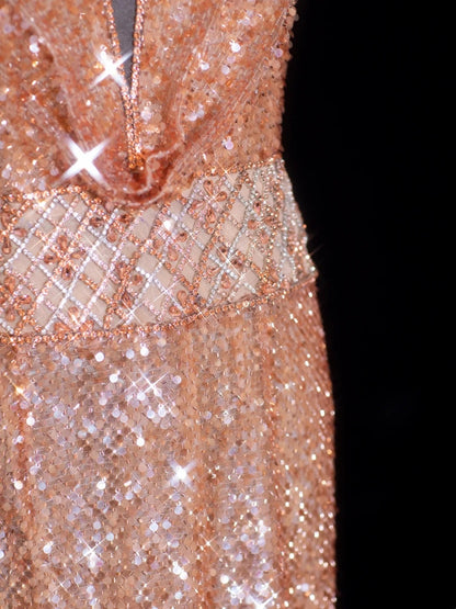 Robes de bal scintillantes Fourreau Col en V Paillettes avec perles Robe de soirée longue Formelle RB3256