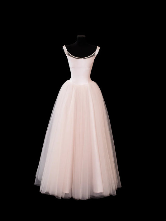 Ball Gown Square Neck Pink Tulle With Beading Prom Dresses Formal Outfits RB3935