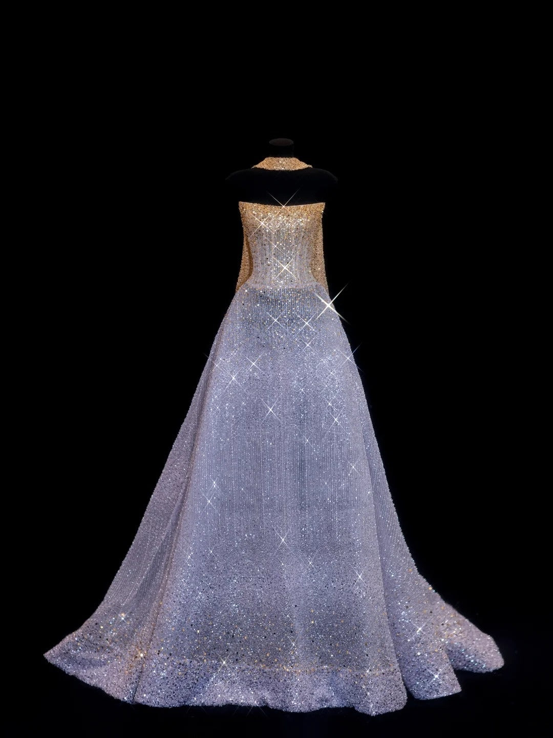 Funkelndes, trägerloses Ballkleid mit lila Schal und goldenen Perlen – Inspiration für formelle Partykleider und lange Abiballkleider N143