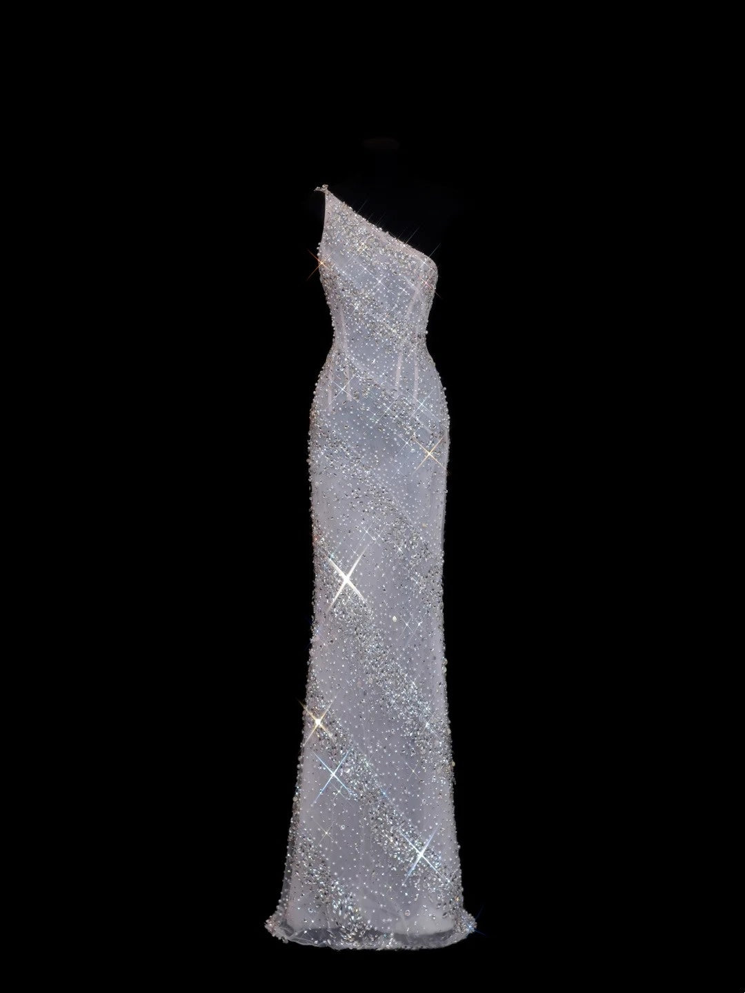 Funkelndes, paillettenbesetztes Etuikleid mit One-Shoulder-Schnitt, weiß, langes Paillettenkleid, Inspiration für Abendkleider, formelles Partykleid N146