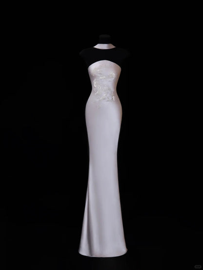 Classy Mermaid Strapless Satin With Scarf Prom Dresses Long Evening Party Formal Outfits RB6646