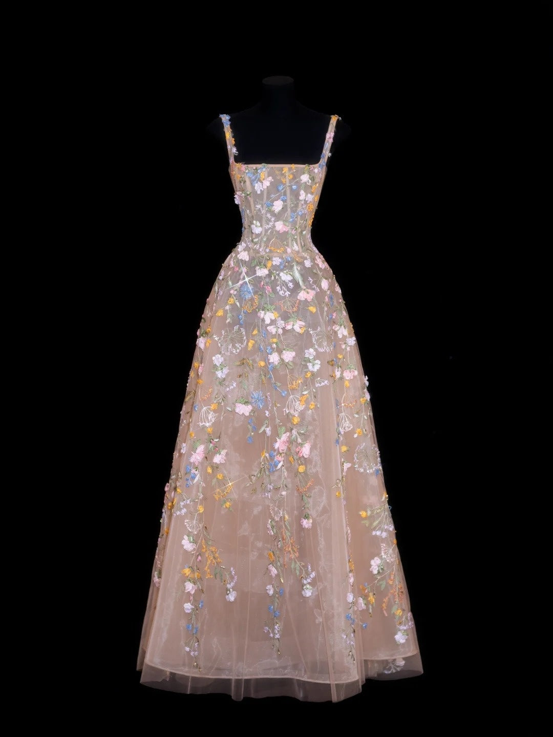 Robe de bal de princesse col carré, en dentelle florale, pour 18e anniversaire, sans manches, robe de soirée de bal formelle RB3255