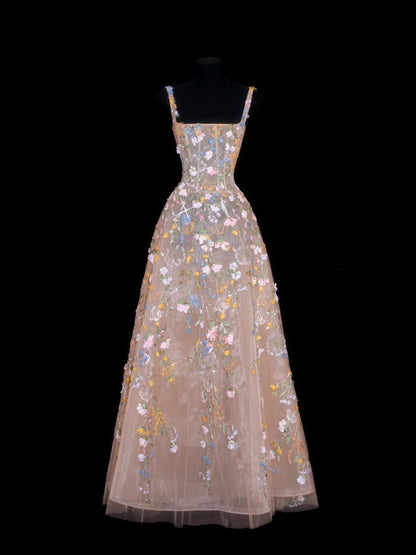 Robe de bal de princesse col carré, en dentelle florale, pour 18e anniversaire, sans manches, robe de soirée de bal formelle RB3255