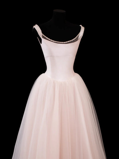 Ball Gown Square Neck Pink Tulle With Beading Prom Dresses Formal Outfits RB3935