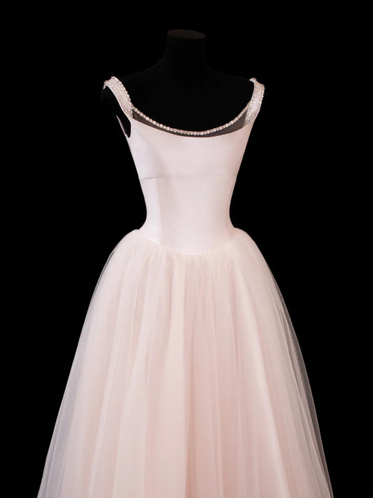 Ball Gown Square Neck Pink Tulle With Beading Prom Dresses Formal Outfits RB3935