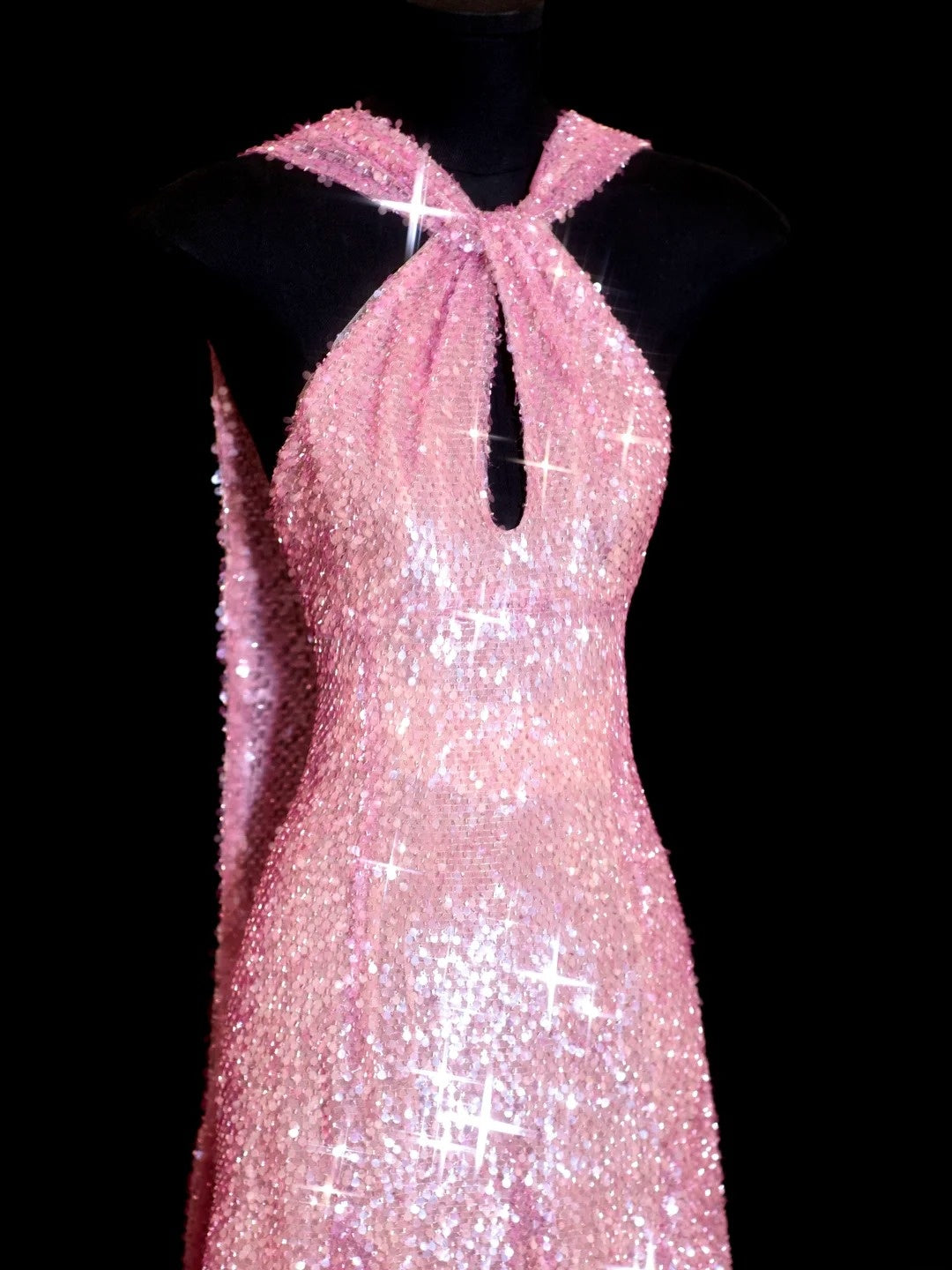 Robe de bal longue rose à paillettes, coupe trapèze, dos nu, inspiration robe de soirée formelle N147