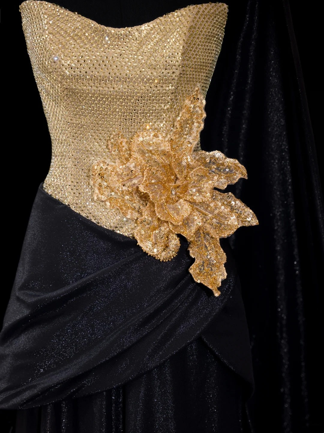 Robe de soirée longue trapèze noire vintage avec paillettes dorées, robes de bal, tenues d'anniversaire, robe de diplôme N2839