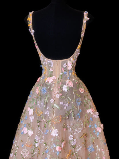 Robe de bal de princesse col carré, en dentelle florale, pour 18e anniversaire, sans manches, robe de soirée de bal formelle RB3255