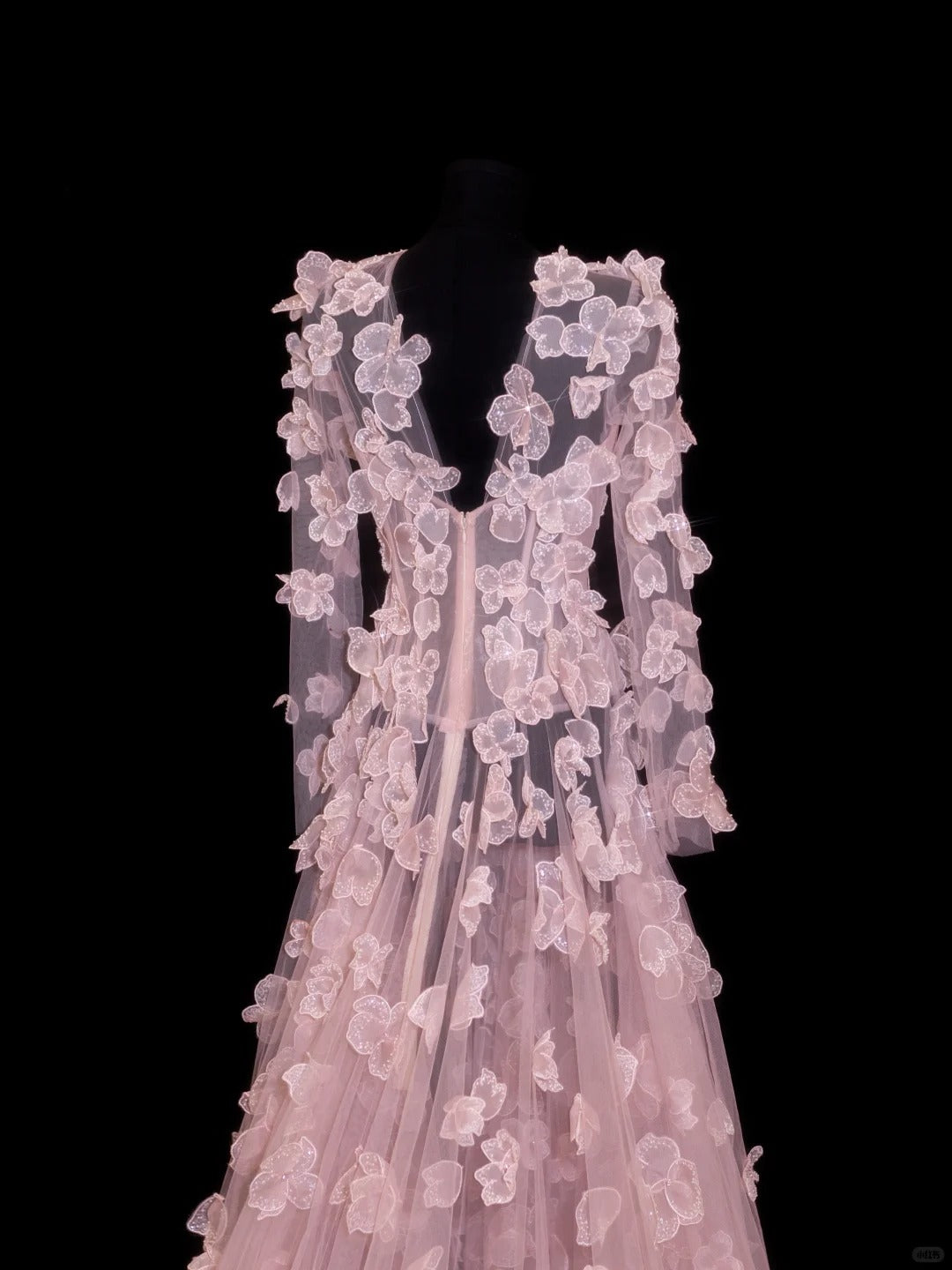 Robes de bal élégantes coupe trapèze col rond rose à manches longues fleurs tenues de soirée formelles N3790