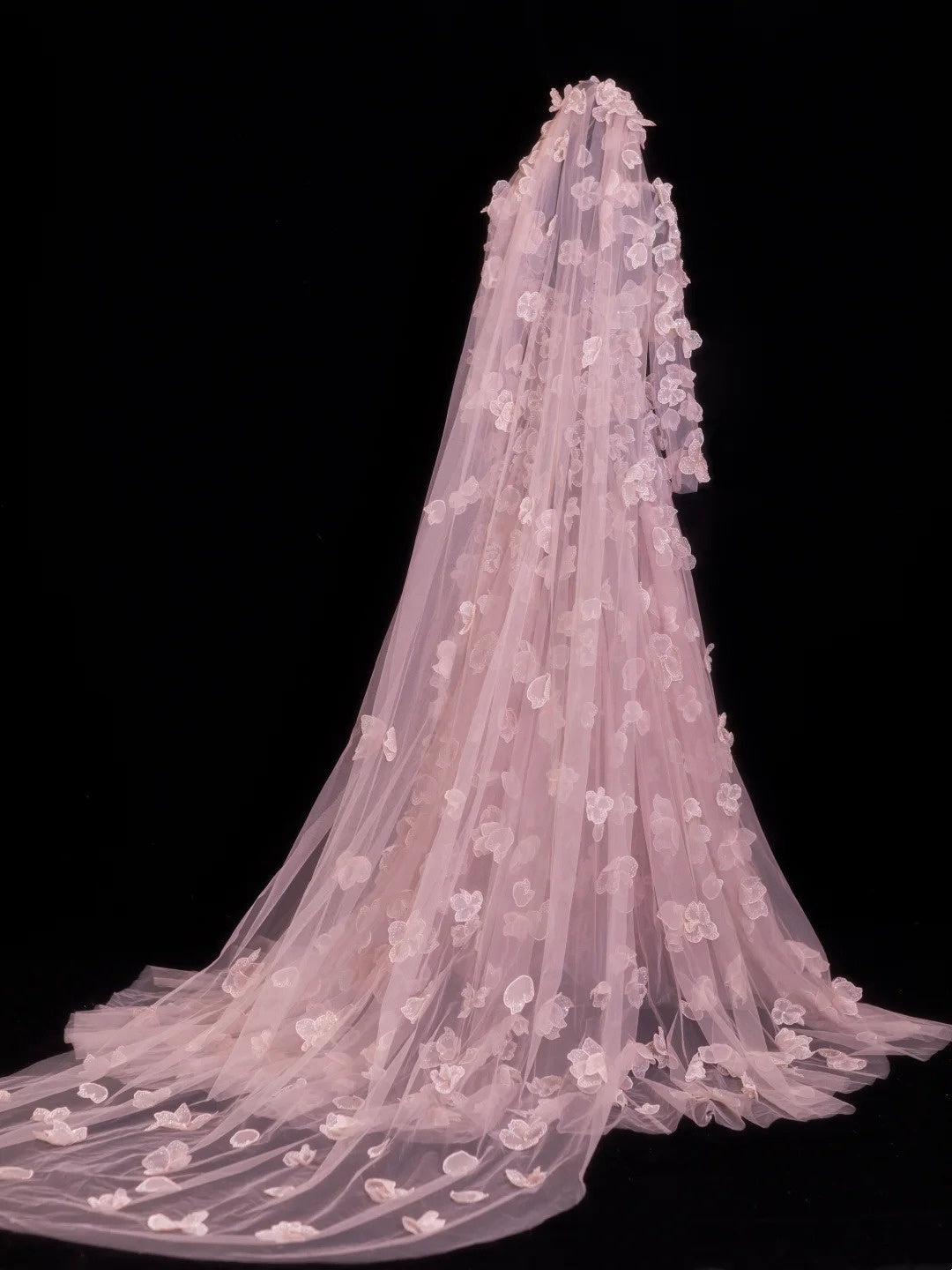 Robes de bal élégantes coupe trapèze col rond rose à manches longues fleurs tenues de soirée formelles N3790