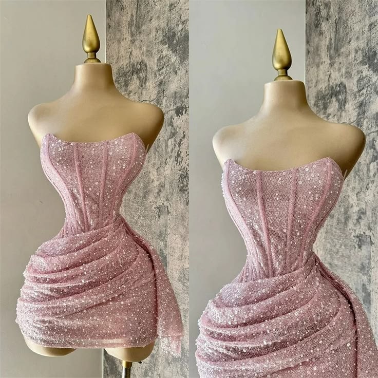 Süßes Etui Trägerloses Pinkes Pailletten-Minikurz-Formelles 8. Klasse Homecoming-Kleid Sommer Mittelschule Hoco Kleid N4736