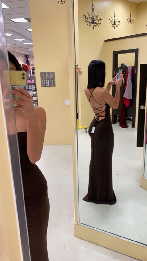 Simple Brown Mermaid Spaghetti Straps Long Evening Prom Dresses, Custom High Slit Prom Dresses Inspo For Women AB1519