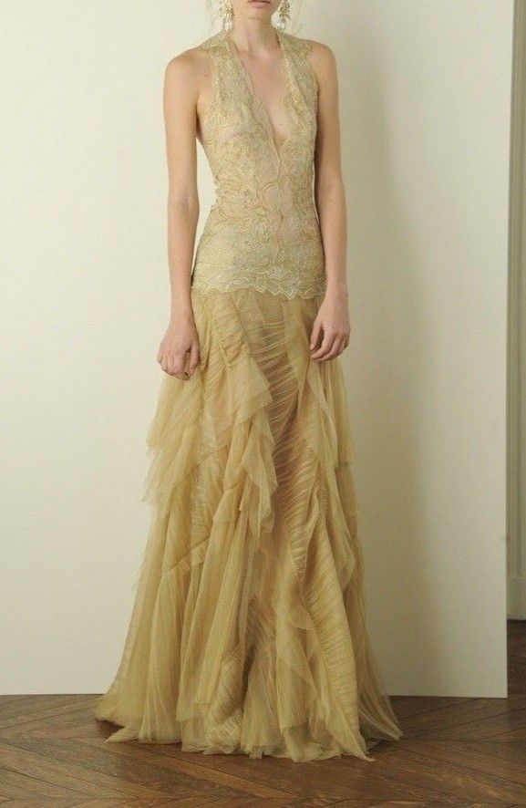 Magnifique robe de bal sirène dos nu en dentelle dorée et tulle, longue sans manches, robe de fin d'études N1640