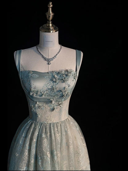 Wunderschönes, langes Tüll-Abendkleid in A-Linie, Salbeigrün, AB1836