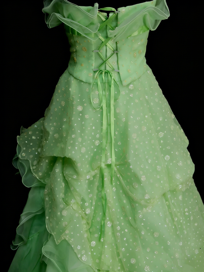 Elegantes Ballkleid mit Herzausschnitt aus grünem Organza im Stil der 80er Jahre – Inspiration für lange Abendkleider, Partykleider, Vintage-Kleid für den 16. Geburtstag (N1311)