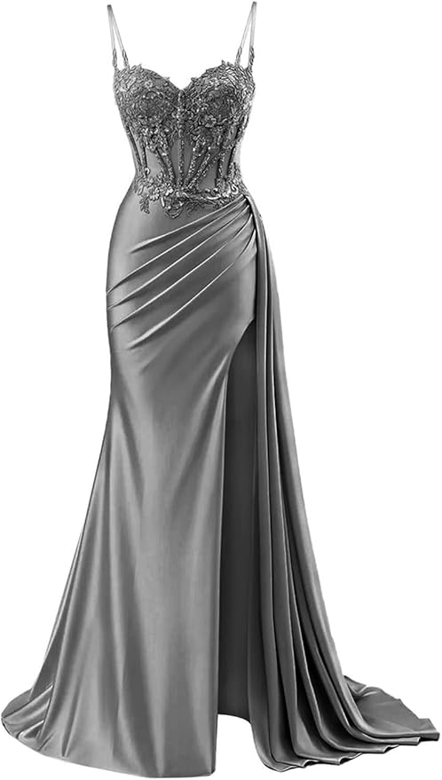 Robe de bal sirène modeste à bretelles spaghetti bordeaux fendue en dentelle, robe longue de soirée, tenue d'anniversaire, robe de remise de diplôme pour adolescentes RB1168