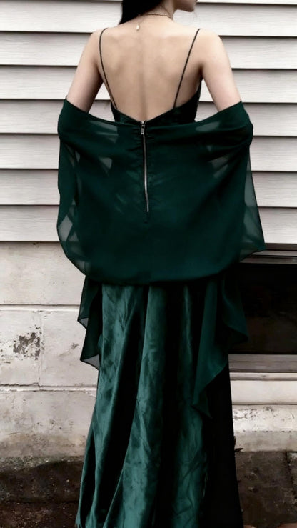Robe de bal longue et sexy à bretelles spaghetti, vert foncé, robe de soirée fendue, robe de remise de diplôme, RB1202