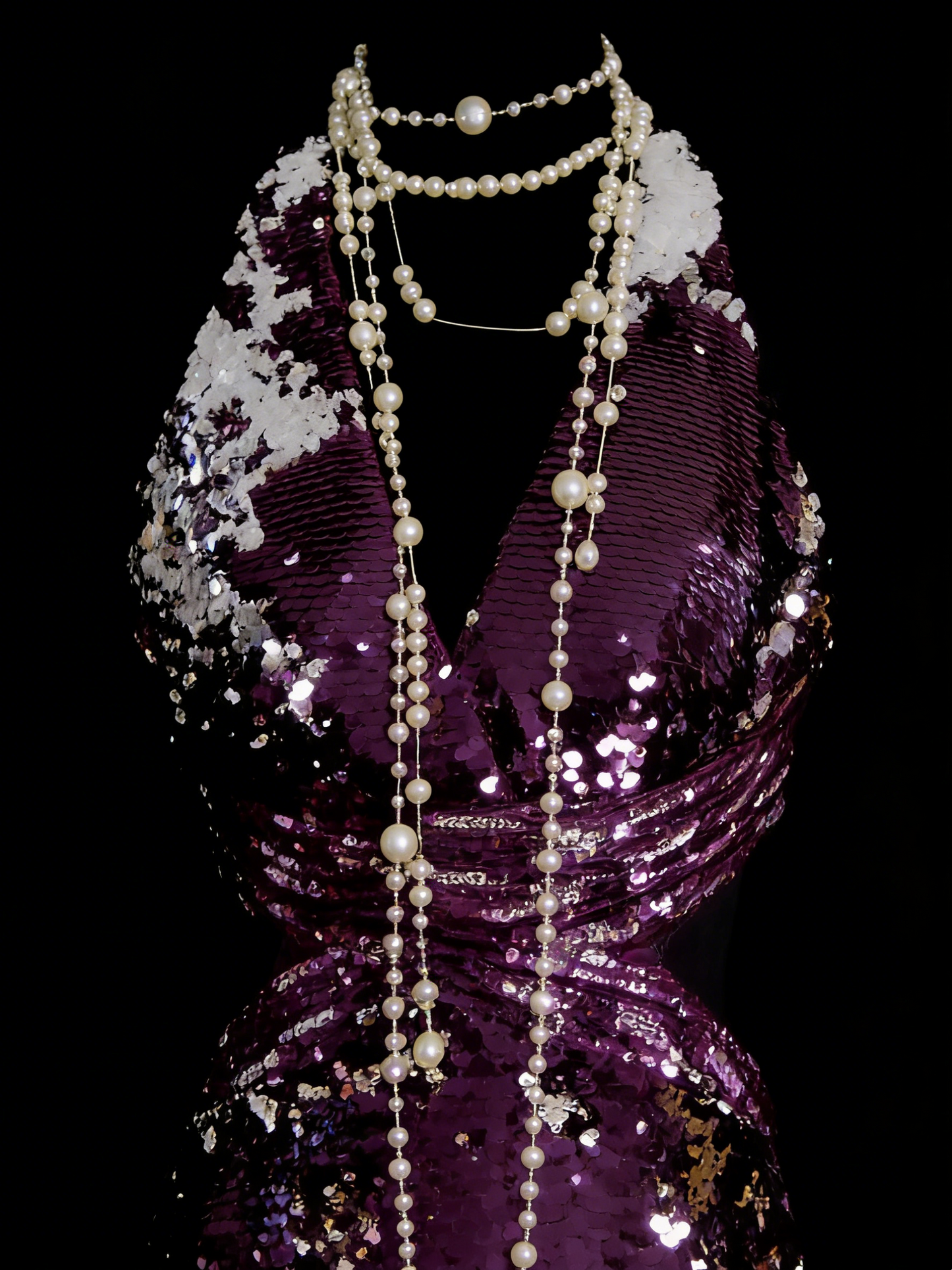 Vintage-Ballkleider Ästhetik 1960er Retro Trauben-Pailletten Rückenfreies Meerjungfrauen-Abendkleid N2136