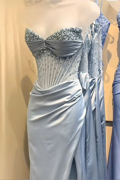 Robe de bal sirène rose à décolleté cœur et fente, inspiration pour adolescentes, tenue de soirée, robe de bal AB064