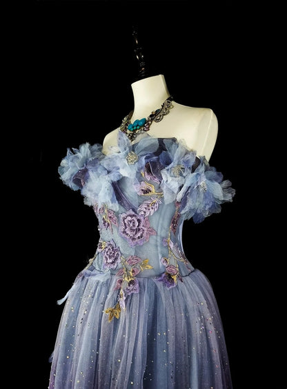 Vintage Prom Dresses A line Off The Shoulder Lilac With 3D Appliques 2000s Long Party Dress N2381