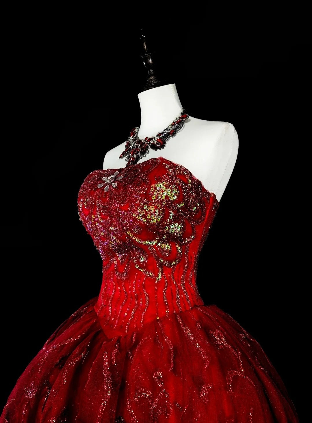 Vintage Abschlussballkleider Ballkleid Trägerlos Burgund Tüll 2000er Jahre Langes Partykleid N2383