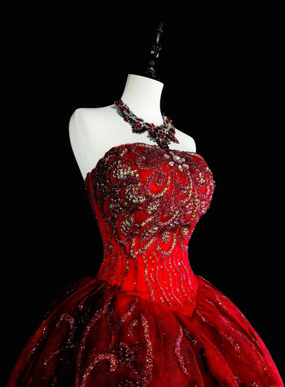 Vintage Abschlussballkleider Ballkleid Trägerlos Burgund Tüll 2000er Jahre Langes Partykleid N2383