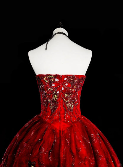 Vintage Abschlussballkleider Ballkleid Trägerlos Burgund Tüll 2000er Jahre Langes Partykleid N2383